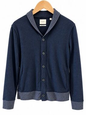 Pima Cotton Cashmere Billy Reid Shawl Collar Cardigan Navy Blue Mens Small